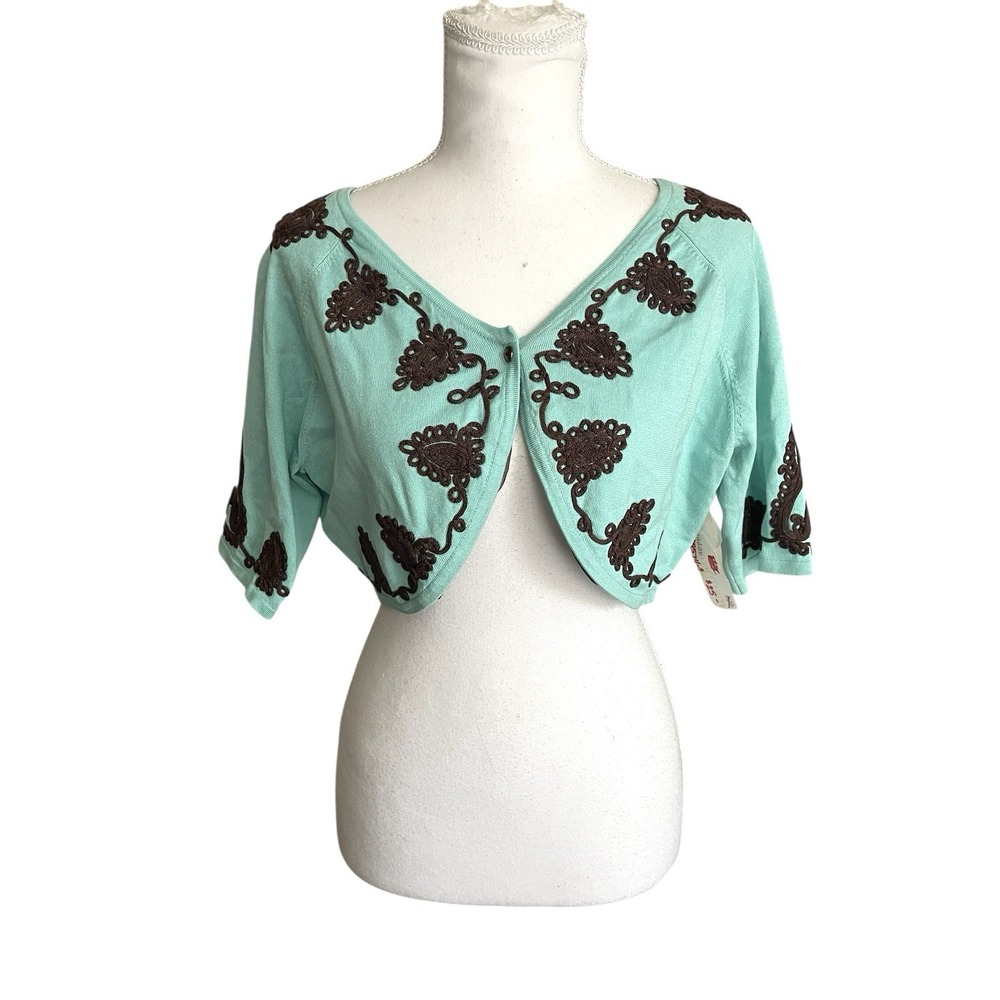 Mint Green Crochet-Trim Bolero Shrug